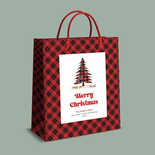 Sacola Para Presentes Média Elegant red black plaid tree gift bag personalized (Elegant red black plaid tree gift bag personalized)