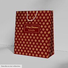 Sacola Para Presentes Média Elegant Red Gold Snowflakes Christmas Gift Bag
