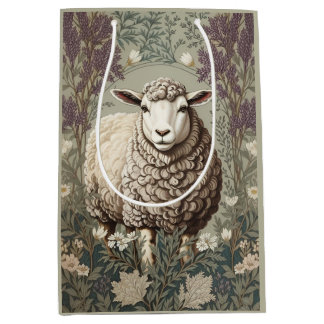 Sacola Para Presentes Média Elegant Sheep Lavender Flower Background