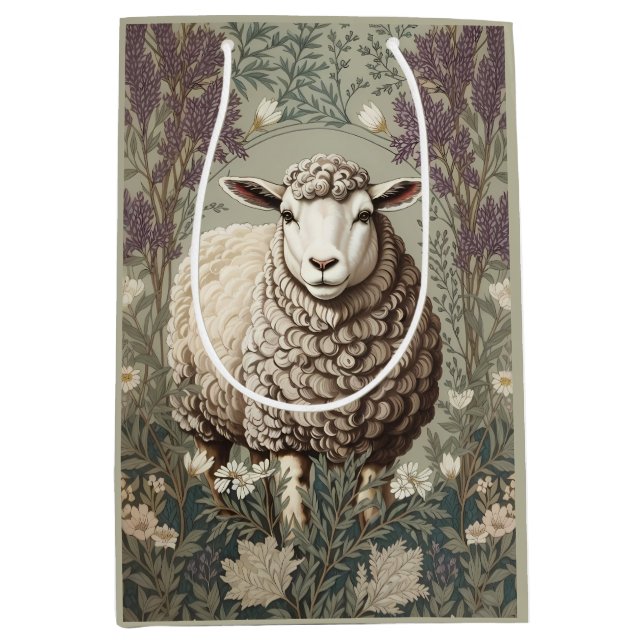 Sacola Para Presentes Média Elegant Sheep Lavender Flower Background (Frente)
