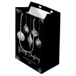 Sacola Para Presentes Média Elegant Silver and Black Ornament Christmas