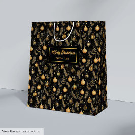 Sacola Para Presentes Média Elegant watercolor black and gold Christmas gift