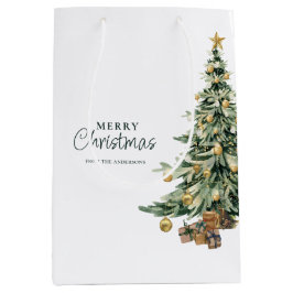 Sacola Para Presentes Média Elegant Watercolor Tree Christmas Party