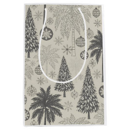 Sacola Para Presentes Média Elegant Winter Snowflake Monochromatic Christmas