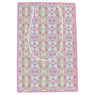 Sacola Para Presentes Média Elegante Abstrato Boho Patterna Art, Pastel Rosa