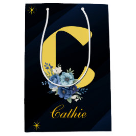 Sacola Para Presentes Média Elegante Aniversário de 20 anos Azul Real e Dourad
