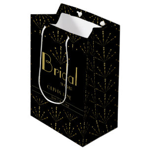 Sacola Para Presentes Média Elegante Art Deco Black Dourado Fans Chá de panela