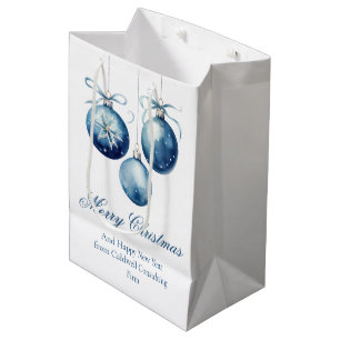 Sacola Para Presentes Média Elegante Azul Feliz Natal Empresa Personalizada