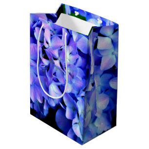Sacola Para Presentes Média Elegante azul-púrpura magenta hidrangea floral