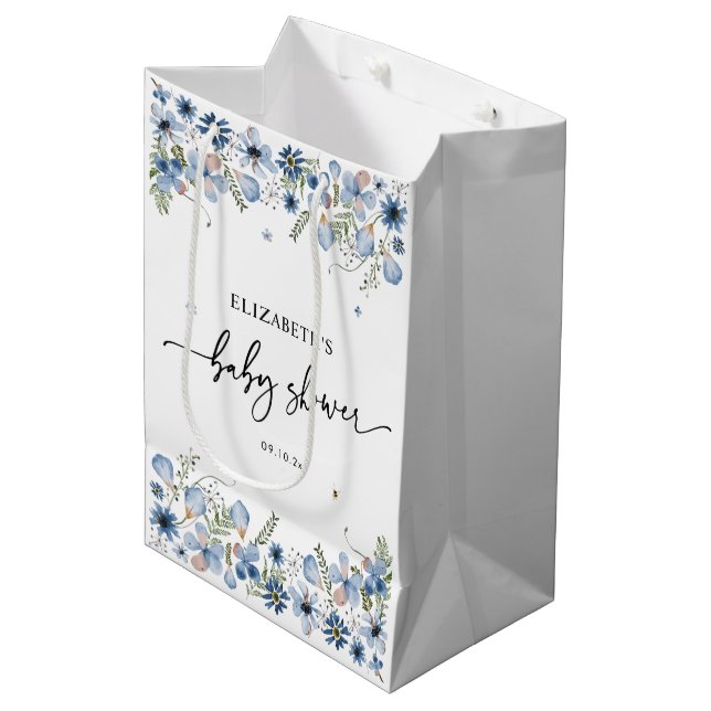 Sacola Para Presentes Média Elegante Blue Florals Chá de fraldas Medium Gift B (Frente inclinada)