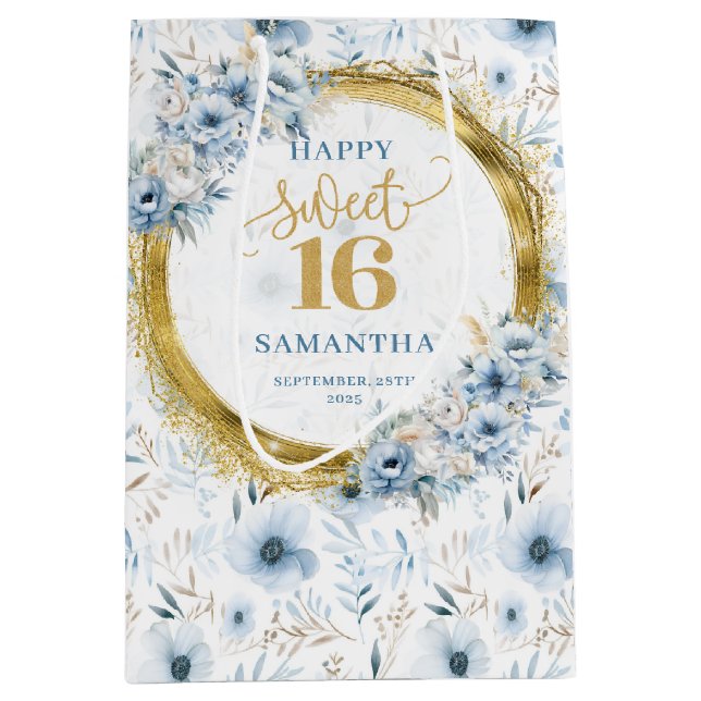 Sacola Para Presentes Média Elegante Blue Sweet Sessenta e Dourada Bag (Frente)