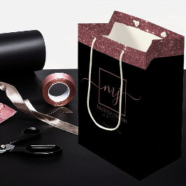 Sacola Para Presentes Média Elegante Bolsa Média de Presente em Dourado Rosa s