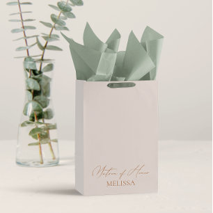 Sacola Para Presentes Média Elegante Caligrafia Pérola Matron of Honor Favor