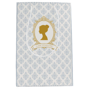 Sacola Para Presentes Média Elegante Chá de Noiva Azul e Dourado da Era Regênc