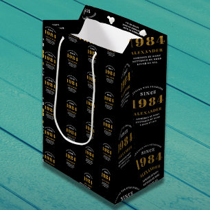 Sacola Para Presentes Média Elegante Chic Negro Dourado de aniversário de 40 a