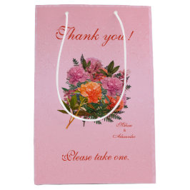 Sacola Para Presentes Média Elegante cor-de-rosa floral simples