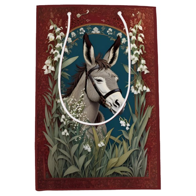 Sacola Para Presentes Média Elegante Donkey e Lily das Flores do Vale (Frente)