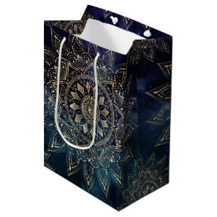 Sacola Para Presentes Média Elegante Dourado Mandala Blue Galaxy Design