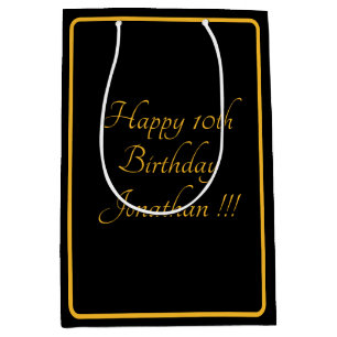 Sacola Para Presentes Média Elegante Dourado Nome Feliz Aniversário Gift Bag