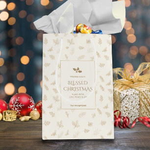 Sacola Para Presentes Média Elegante Dourado Winter Deixa Mistura