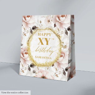 Sacola Para Presentes Média Elegante Dusty Rosa Russo Dourado Bag de Aniversár