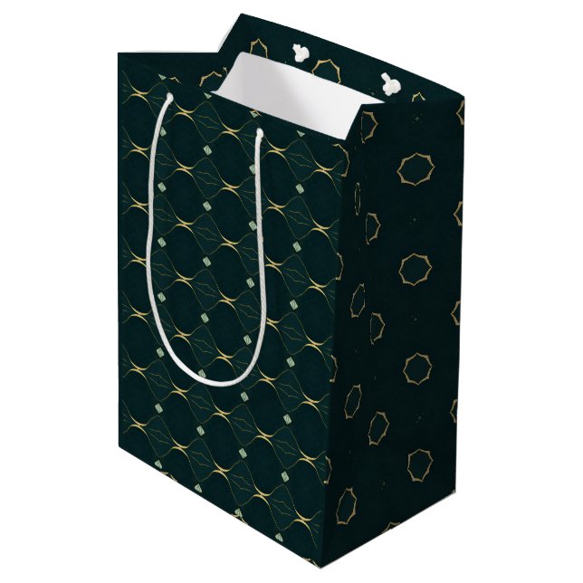 Sacola Para Presentes Média Elegante Evergreen e Dourado Design moderno (Verso inclinado)