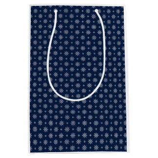 Sacola Para Presentes Média Elegante Floco de Neve Padrão Azul Sem Costura