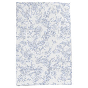 Sacola Para Presentes Média Elegante Floral Blue French Toile
