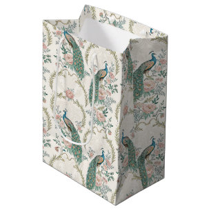 Sacola Para Presentes Média Elegante Floral de Pavão Vintage (3)