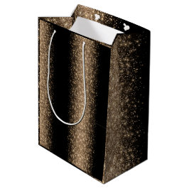 Sacola Para Presentes Média Elegante Glitter Ombre Preto e Dourado