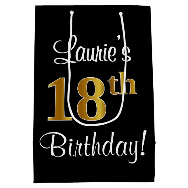 Sacola Para Presentes Média Elegante, Luxuoso, Faux Dourado, 18º aniversário (Verso)