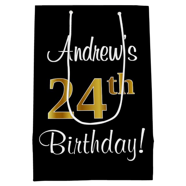 Sacola Para Presentes Média Elegante, Luxuoso, Faux Dourado, 24º aniversário (Verso)