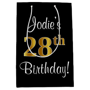 Sacola Para Presentes Média Elegante, Luxuoso, Faux Dourado, 28º aniversário