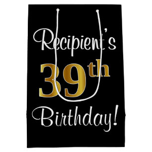 Sacola Para Presentes Média Elegante, Luxuoso, Faux Dourado, 39º aniversário