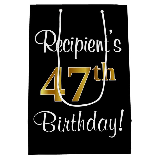 Sacola Para Presentes Média Elegante, Luxuoso, Faux Dourado, 47º Aniversário (Verso)