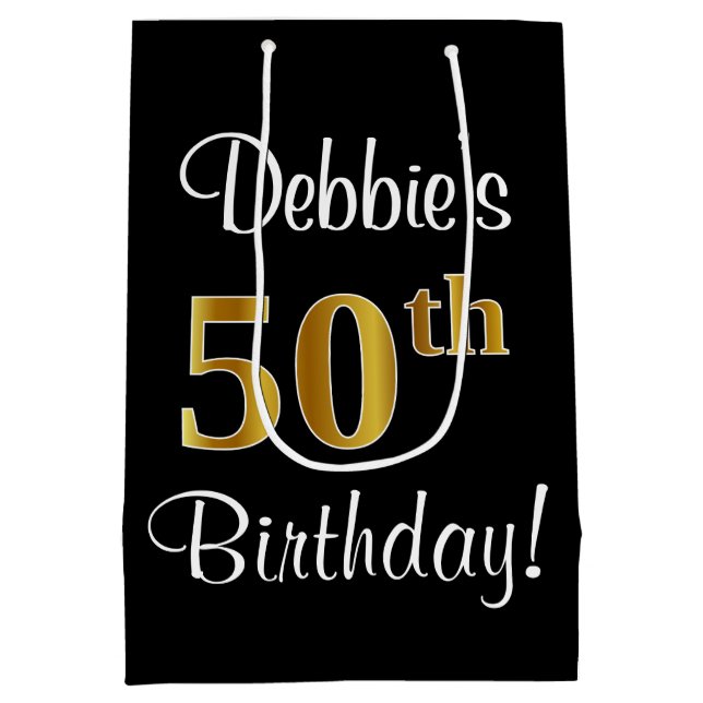 Sacola Para Presentes Média Elegante, Luxuoso, Faux Dourado, 50º aniversário (Verso)