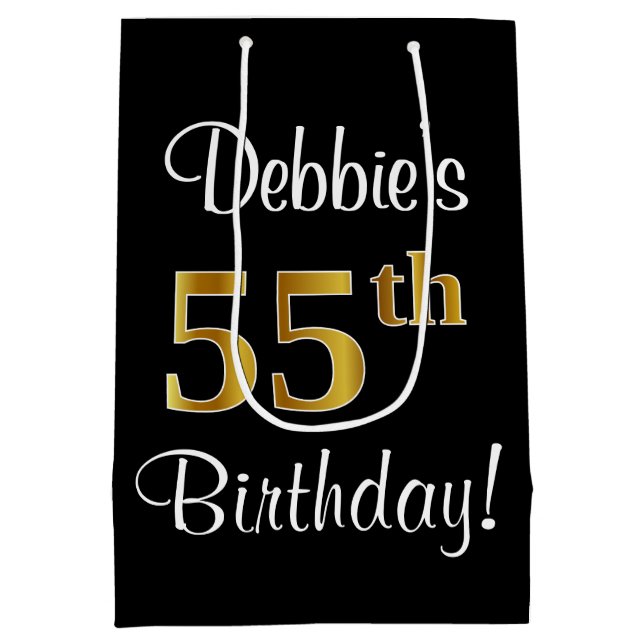 Sacola Para Presentes Média Elegante, Luxuoso, Faux Dourado, 55º aniversário (Verso)