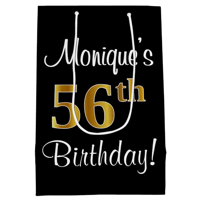 Sacola Para Presentes Média Elegante, Luxuoso, Faux Dourado, 56º aniversário (Verso)