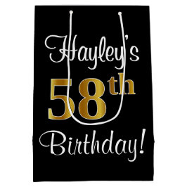 Sacola Para Presentes Média Elegante, Luxuoso, Faux Dourado, 58º aniversário