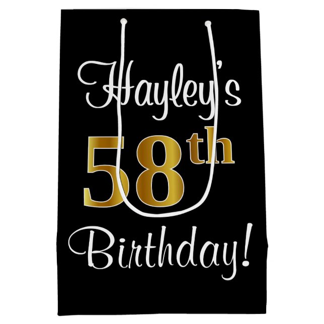 Sacola Para Presentes Média Elegante, Luxuoso, Faux Dourado, 58º aniversário (Verso)