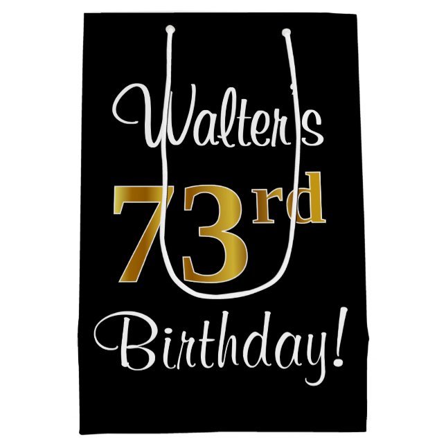 Sacola Para Presentes Média Elegante, Luxuoso, Faux Dourado, 73º aniversário (Verso)