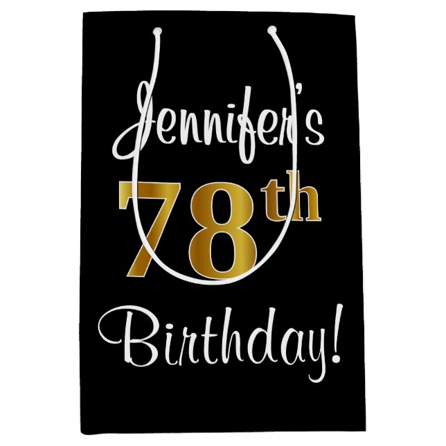 Sacola Para Presentes Média Elegante, Luxuoso, Faux Dourado, 78º aniversário (Frente)