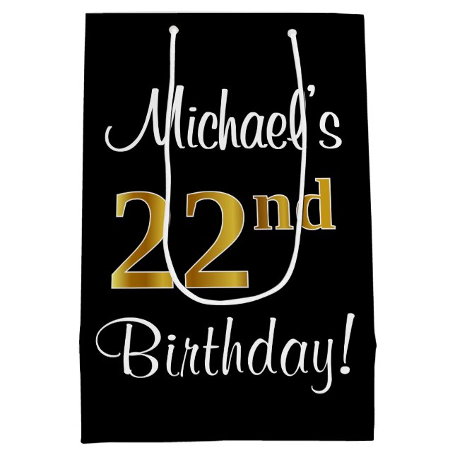 Sacola Para Presentes Média Elegante, Luxuoso, Faux Dourado Olha 22º aniversár (Verso)