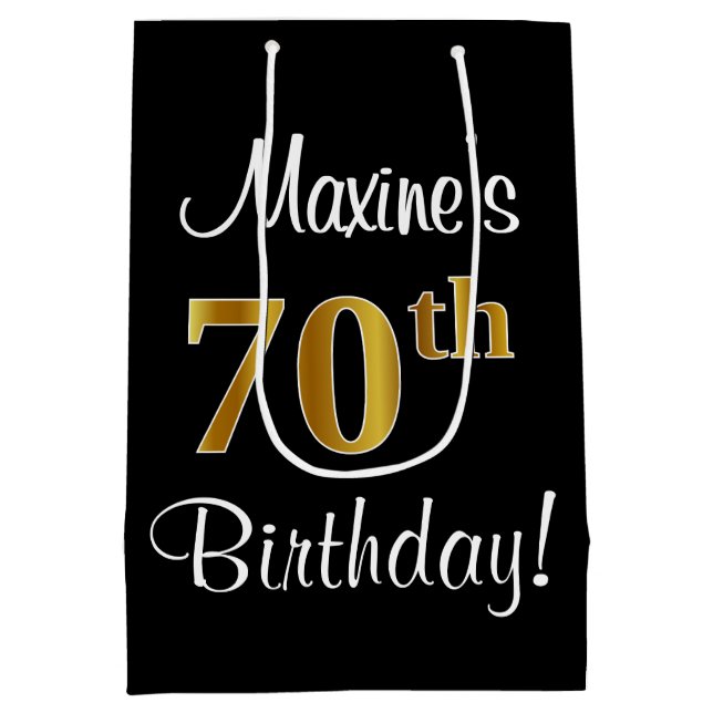 Sacola Para Presentes Média Elegante, Luxuoso, Faux Dourado Olha 70 Aniversári (Verso)