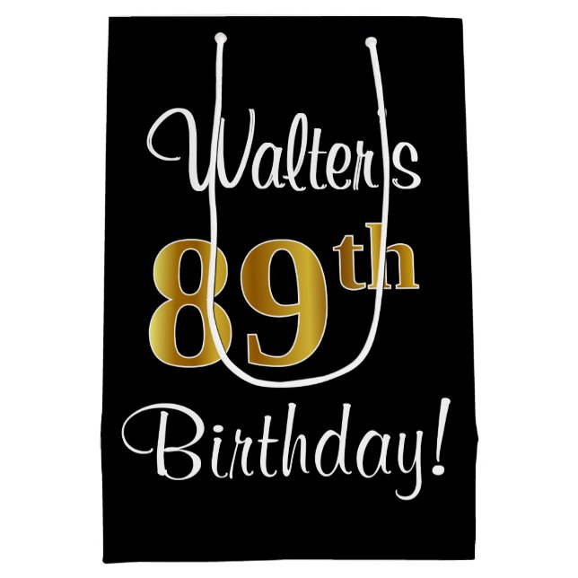 Sacola Para Presentes Média Elegante, Luxuoso, Faux Dourado Olha 89º aniversár (Verso)