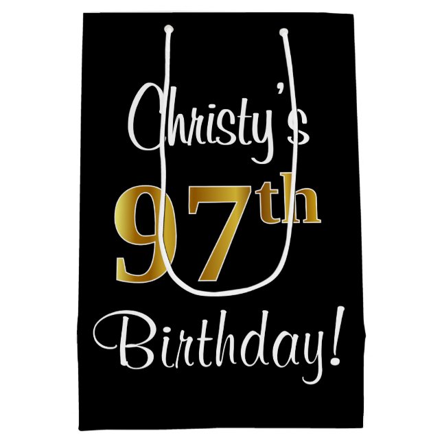 Sacola Para Presentes Média Elegante, Luxuoso, Faux Dourado Olha 97º aniversár (Verso)