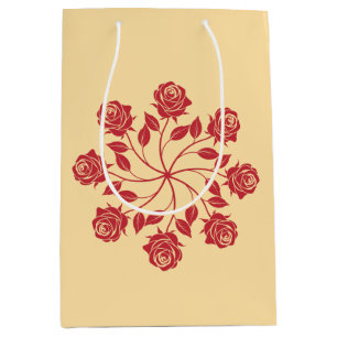 Sacola Para Presentes Média Elegante Mandala de Rosa Vermelha em Desenho Flora