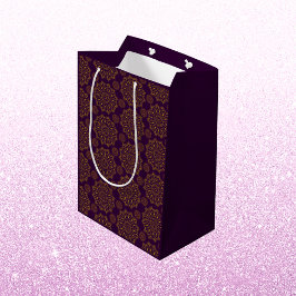 Sacola Para Presentes Média Elegante mandala padrão dourado roxo