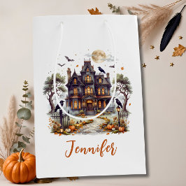 Sacola Para Presentes Média Elegante Mansão Assombrada de Halloween