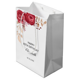 Sacola Para Presentes Média Elegante Maroon Rosa Floral Greenery Aniversário